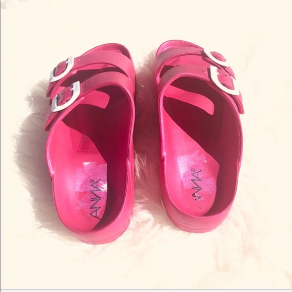 NEW Anna Neon/bright fuchsia two strap sandals - Picture 3 of 7
